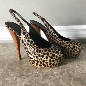 Leopard peep toe heels